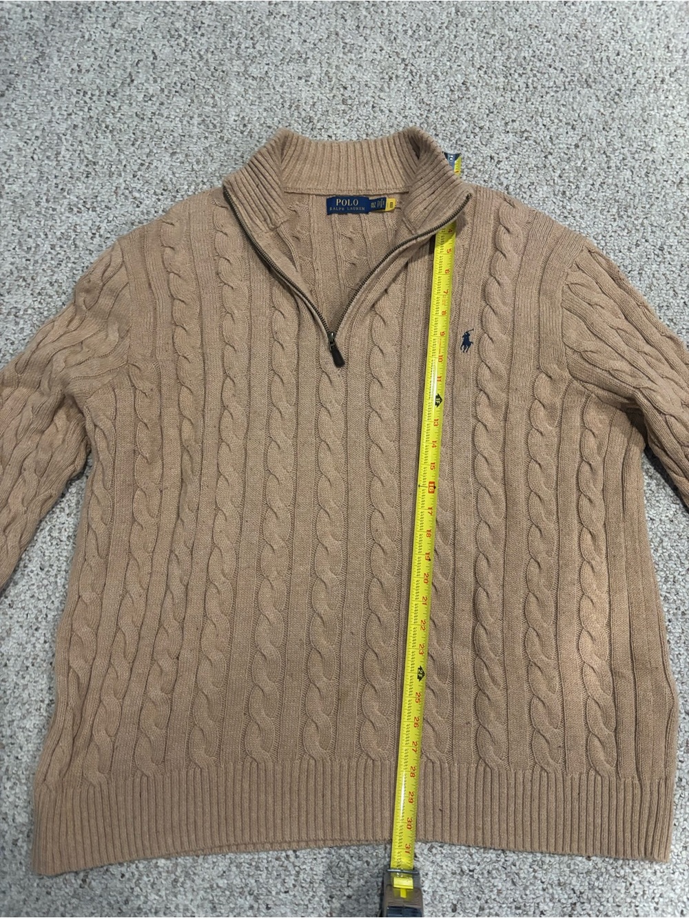 Ralph Lauren Men's Camel Cable-Knit Half-Zip Sweater